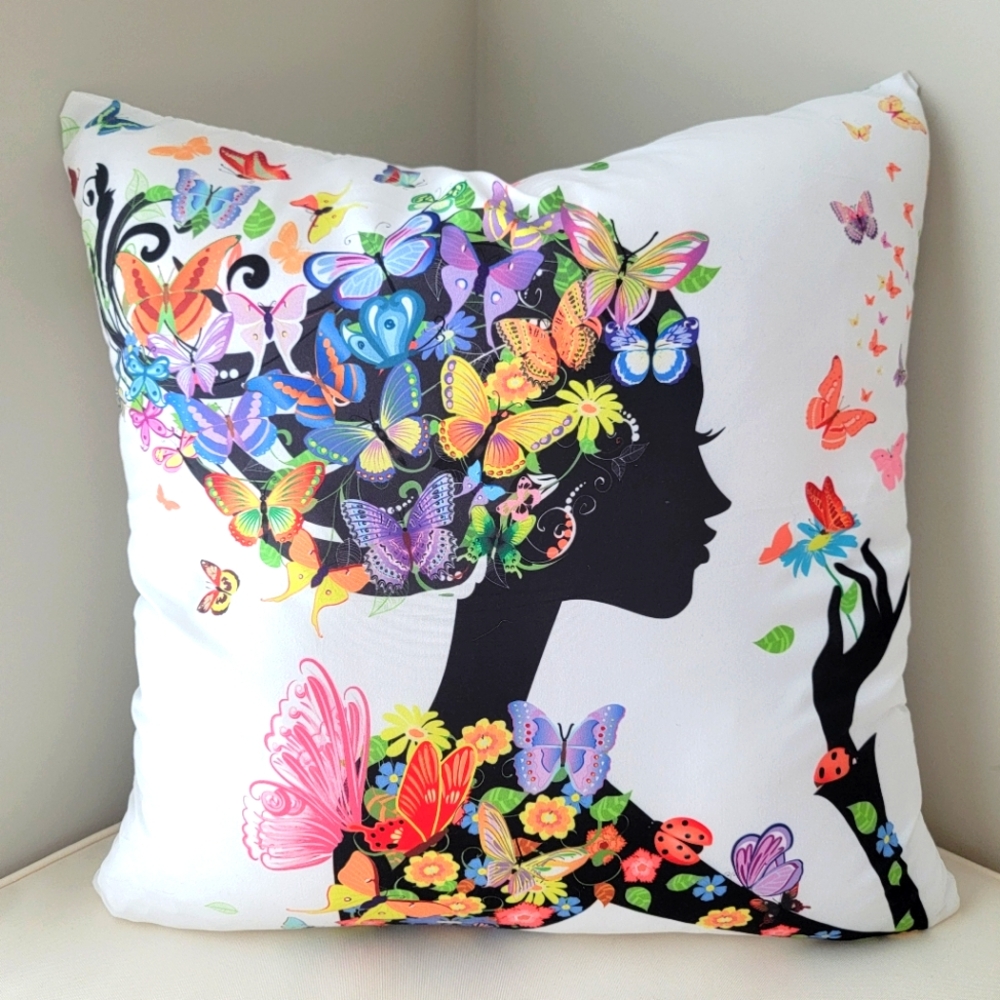 Double sided Colorful Butterfly Silhouette Pillow cover